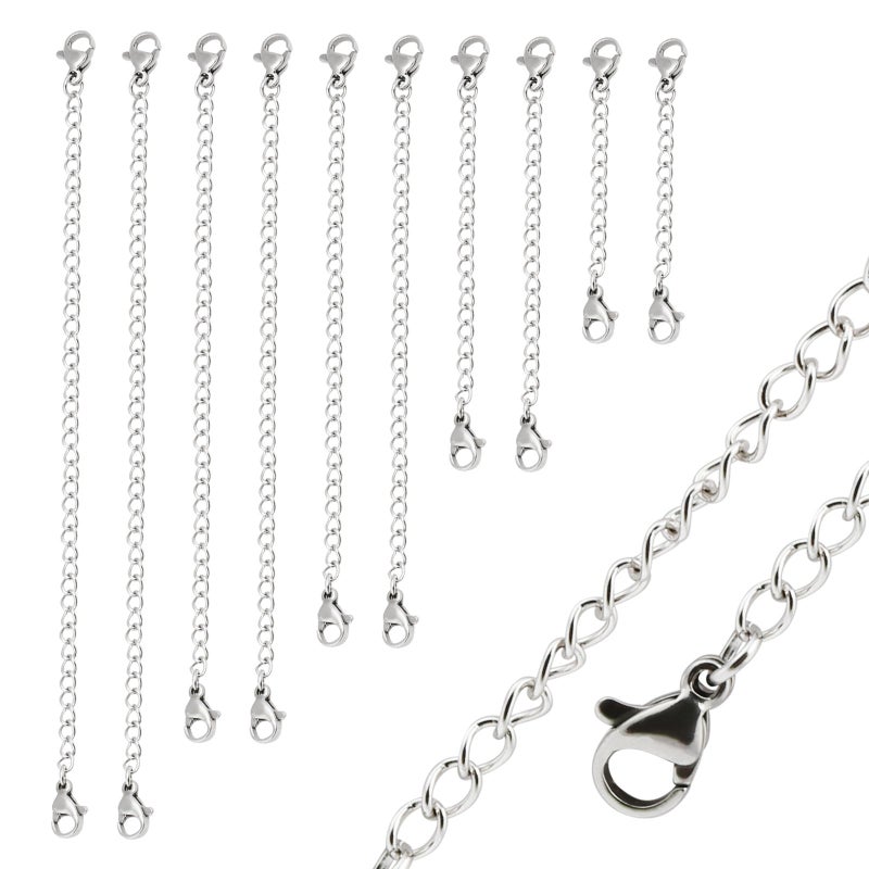 Naler Sliver Necklace Extenders, 10 Pieces Stainless Steel Chain Extenders for Necklaces for DIY Jewelry Making - Image 1